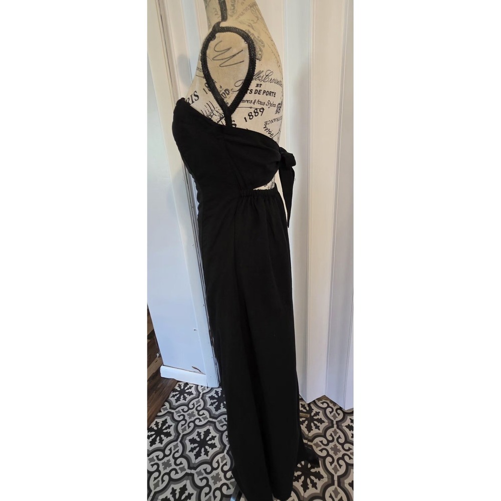 Japna Black Strapless Maxi Dress Open Back Tie Linen Blend XS formal small flaw - Picture 2 of 10